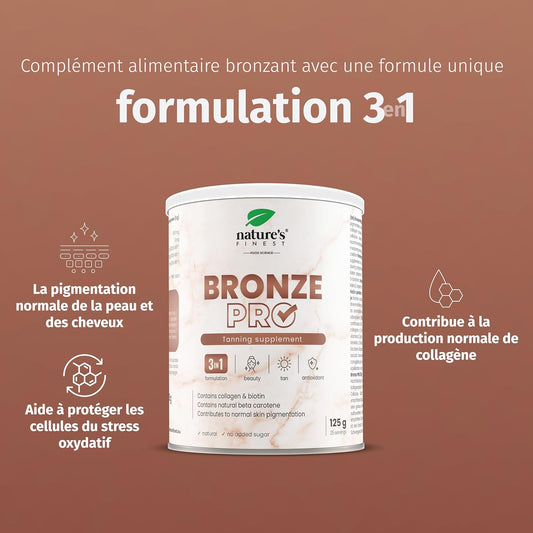 Nature'S Finest Bronze PRO - Complément Alimentaire Autobronzant, Beta Carotene Bronzage Intense, Prolongateur De Bronzage - Vitamines Pour Le Visage Et Corps - Autobronzant Bio