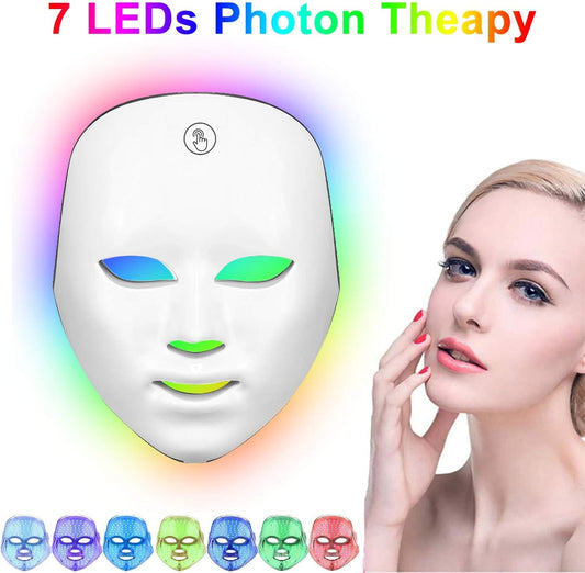 Masque Facial LED Avec Bouton Tactile, 7 Couleurs LED, Masque De Luminothérapie Pour Le Visage, Anti-Rides, Suppression De L'Acné, Rajeunissement De La Peau, Peau Grasse, Anti-Âge, Thérapie Beauté