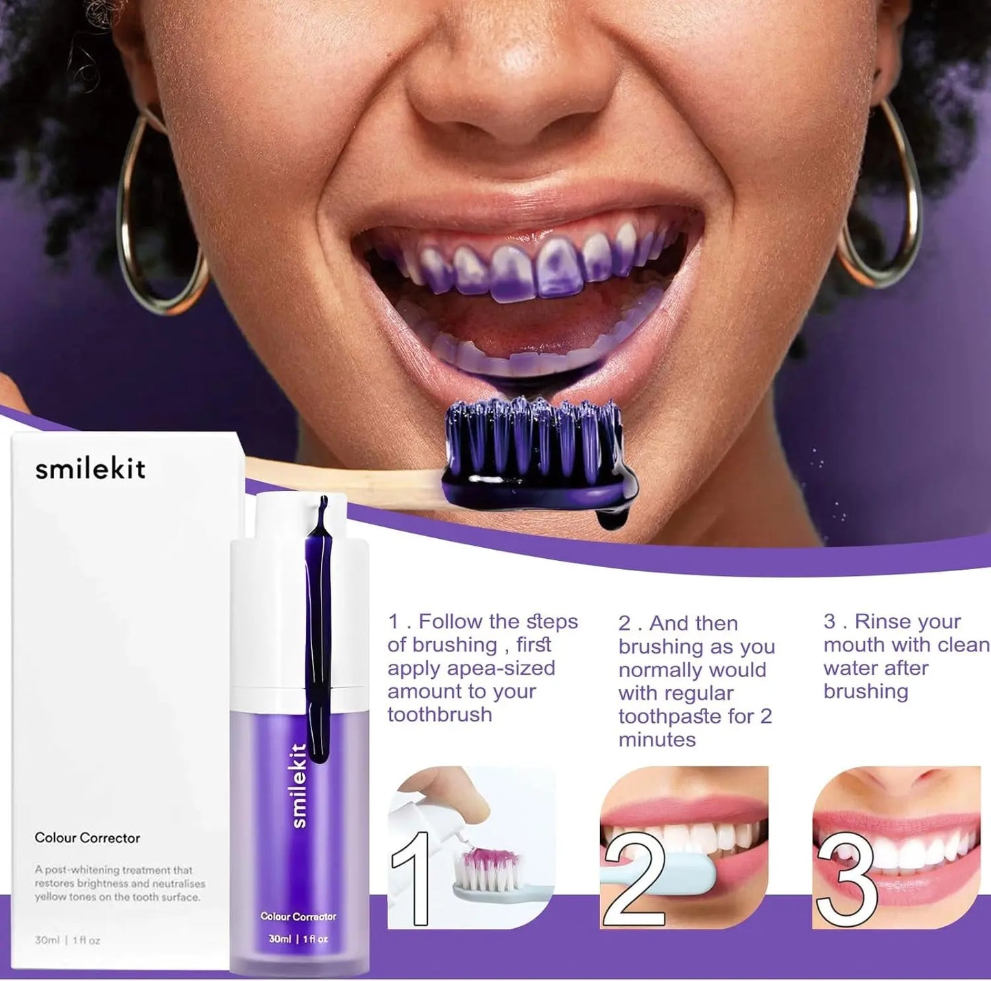 Dentifrice Violet Blanchissant Hi Smile Correcteur De Couleur Dentifrice Blanchissant Blanchiment Dentaire Purple Toothpaste Produit Violet Blanchir Les Dents Nettoyage Buccal Diamond Smile 2 PCS