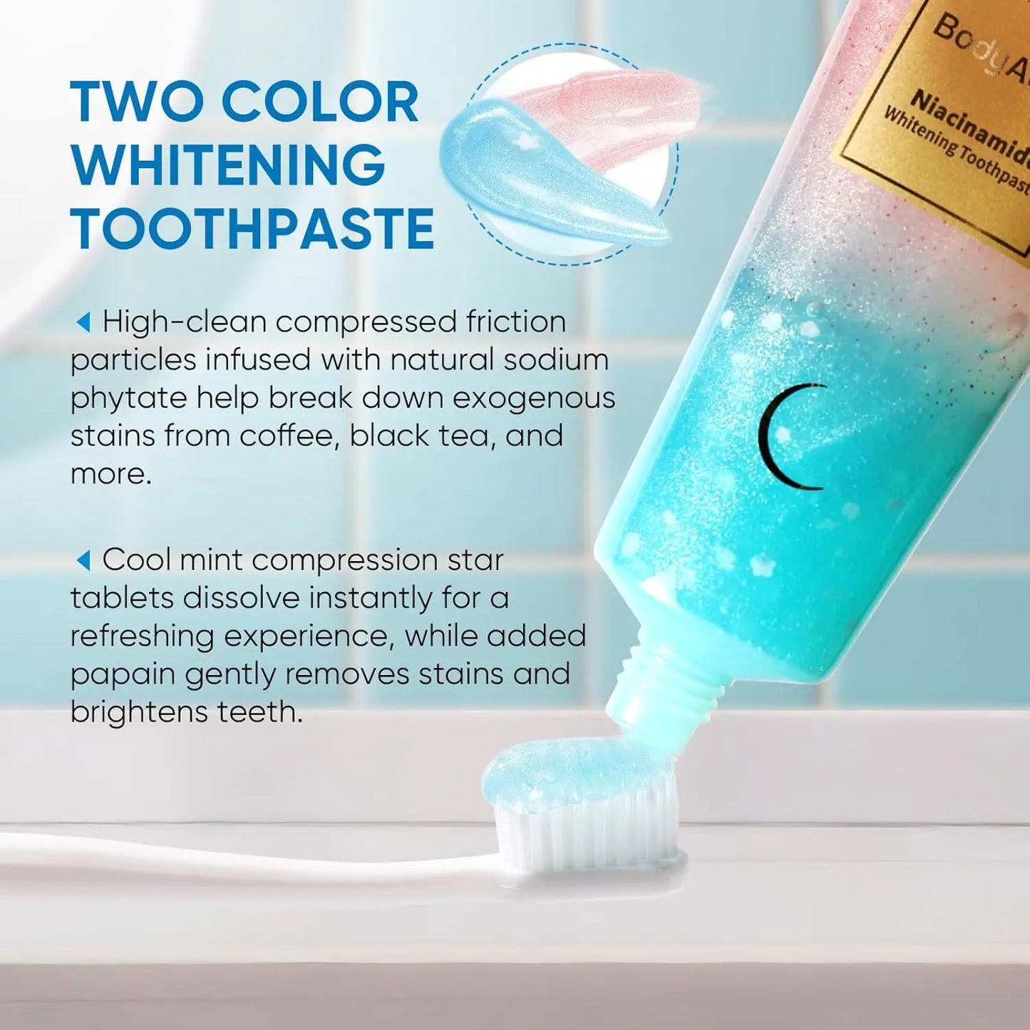 Dentifrice Blanchissant Niacinamide BodyAccel: Élimination Taches, Haleine Fraîche, Goût Pêche