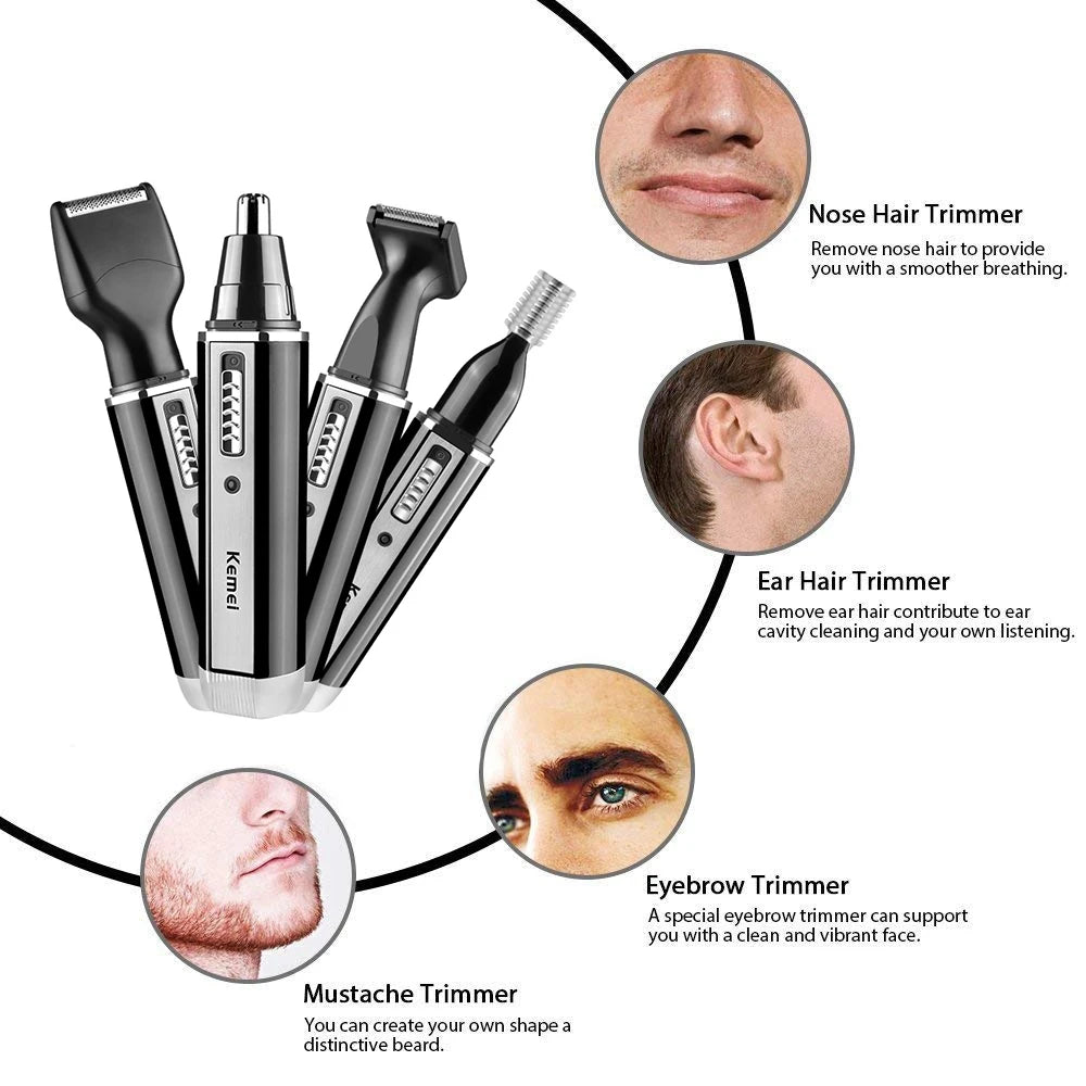 Tondeuse à barbe rechargeable 4 en 1 pour hommes, tondeuse à poils de nez, d'oreilles, de sourcils, pour épilation du nez et des oreilles, machine propre par Mireline