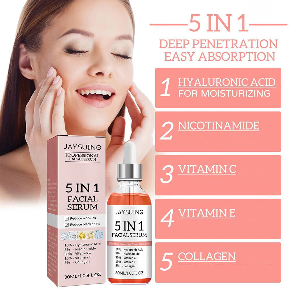 Sérum visage 5 en 1, raffermissant, hydratant, éclaircissant, vitamine C, acide hyaluronique, rétrécit les pores, soins de la peau par Mireline