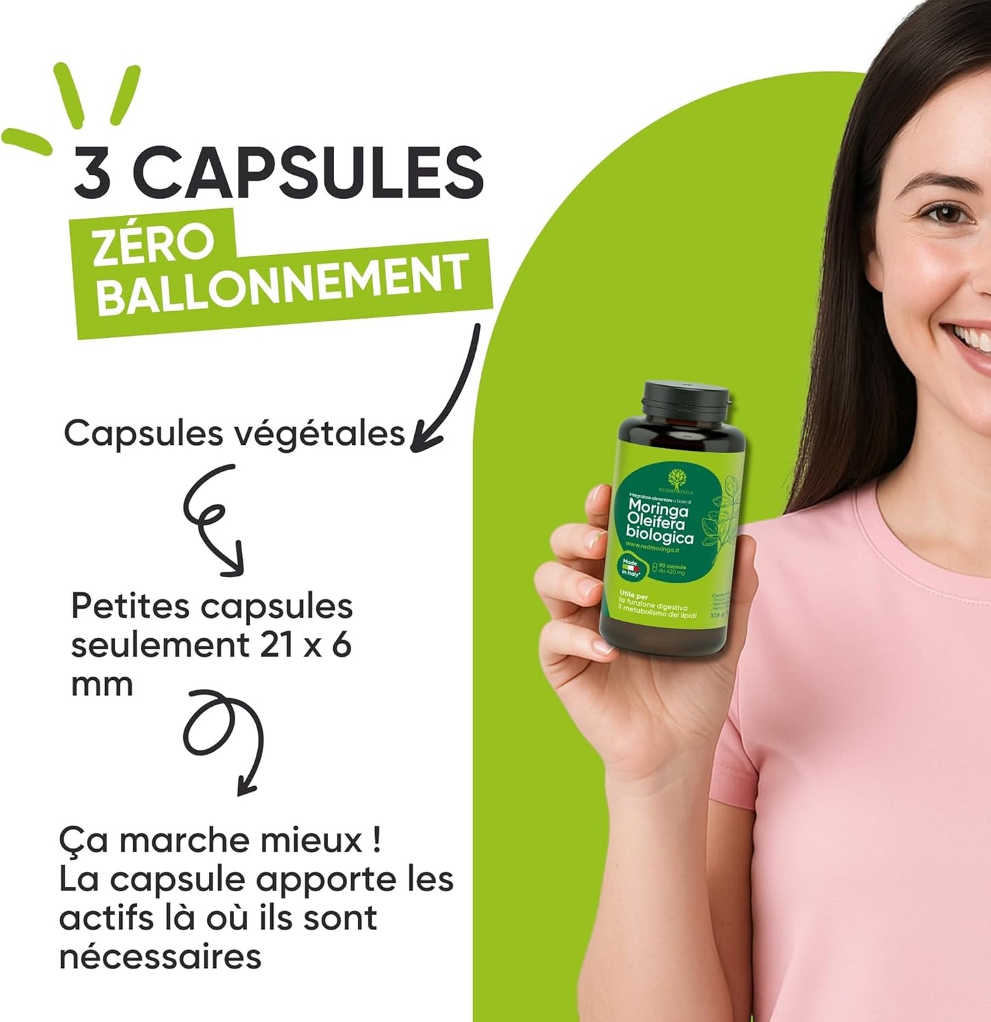 90 Gélules De Moringa Bio | La Seule Moringa Biologique Produite En Italie | Véganes Sans Additifs | Super Antioxydant Riche En Vitamines Et Protéines Végétales | Haute Qualité