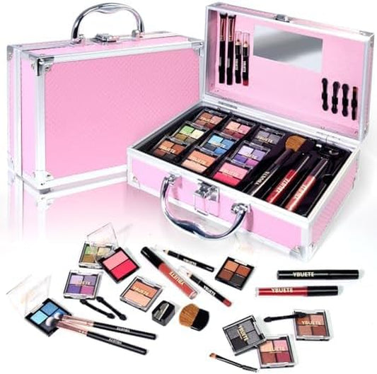 Makeup Kit for Teens, Makeup Gift Set for Girls Women, Beginner Makeup Kit with Cosmetic Train Case Included Eyeshadow Blusher Contour Eyebrow Powder Lip Gloss Lip Liner Mascara Eyeliner