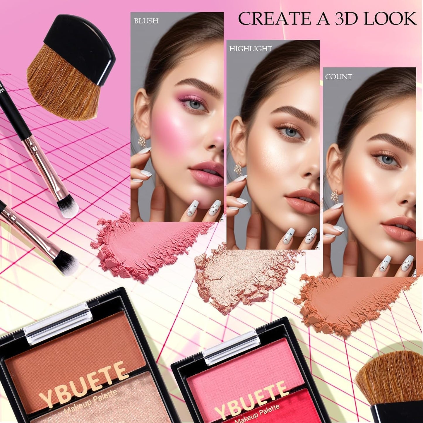 Makeup Kit for Teens, Makeup Gift Set for Girls Women, Beginner Makeup Kit with Cosmetic Train Case Included Eyeshadow Blusher Contour Eyebrow Powder Lip Gloss Lip Liner Mascara Eyeliner