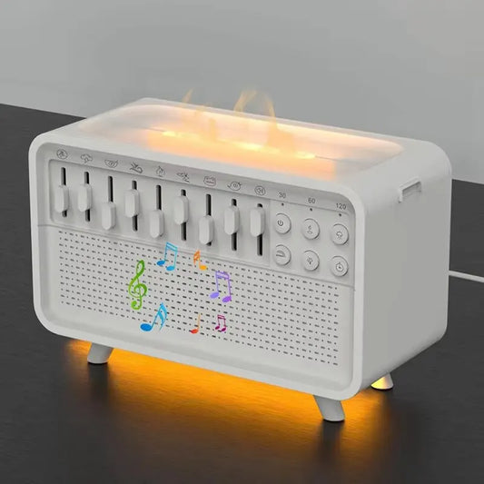 Haut-parleur LED Bluetooth avec Bruit Blanc, 8 Sons Naturels, Diffuseur d'Arômes, Veilleuse, Humidificateur et Aide au Sommeil Portable - Mireline