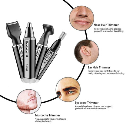 Tondeuse à barbe rechargeable 4 en 1 pour hommes, tondeuse à poils de nez, d'oreilles, de sourcils, pour épilation du nez et des oreilles, machine propre par Mireline