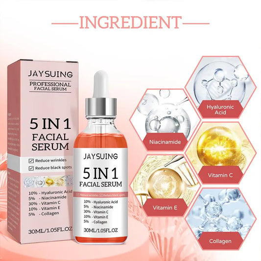Sérum visage 5 en 1, raffermissant, hydratant, éclaircissant, vitamine C, acide hyaluronique, rétrécit les pores, soins de la peau par Mireline