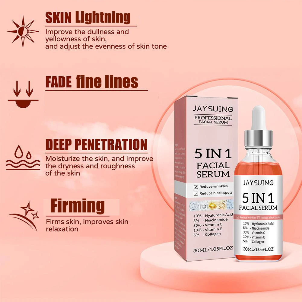 Sérum visage 5 en 1, raffermissant, hydratant, éclaircissant, vitamine C, acide hyaluronique, rétrécit les pores, soins de la peau par Mireline