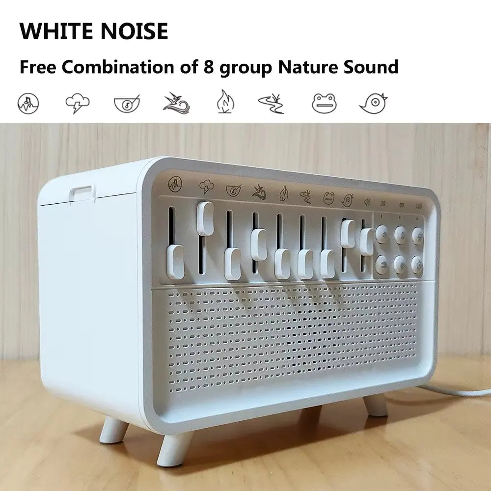 Haut-parleur LED Bluetooth avec Bruit Blanc, 8 Sons Naturels, Diffuseur d'Arômes, Veilleuse, Humidificateur et Aide au Sommeil Portable - Mireline