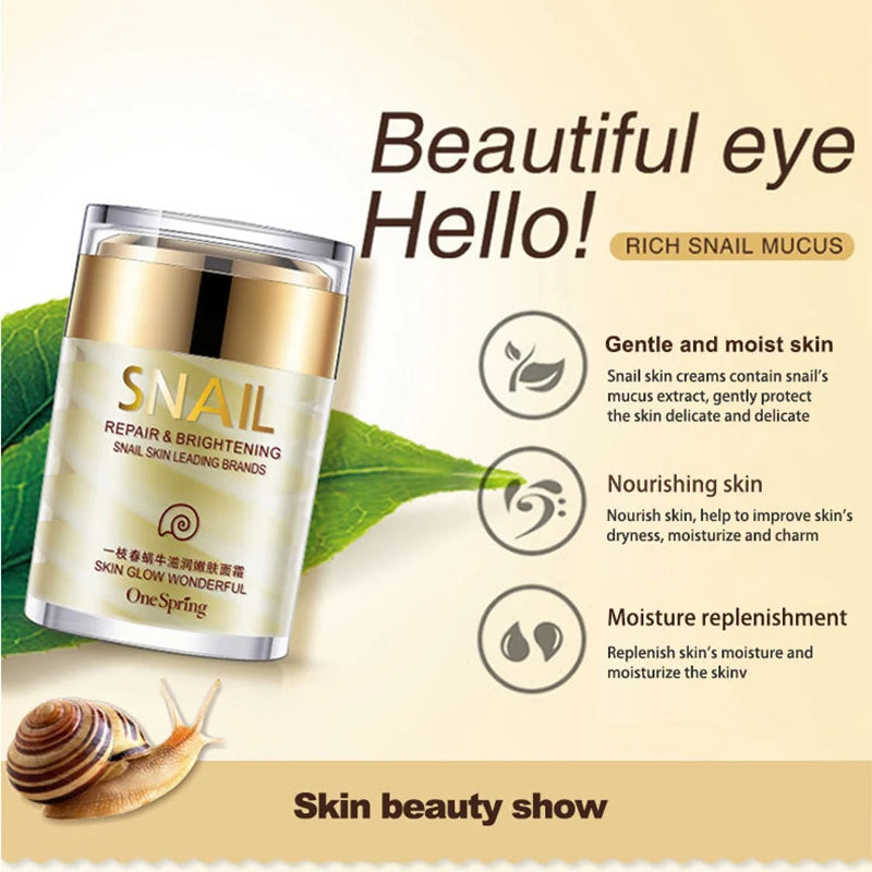 Soins de la peau Crème d'escargot Crème au collagène Anti-âge Blanchit la peau Crème pour le visage Atténue les cernes Élimine les poches sous les yeux Sérum pour les yeux